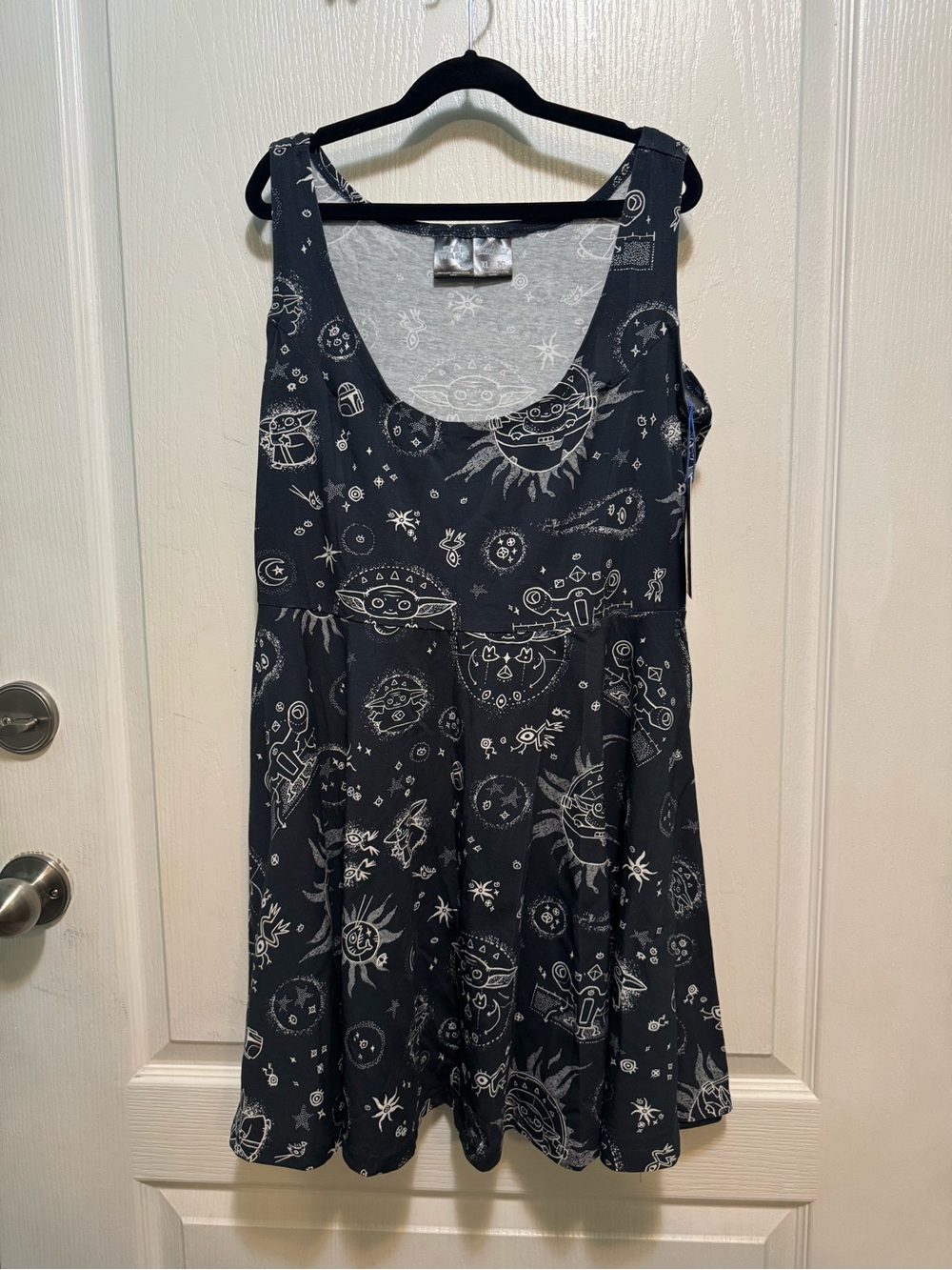 Star Wars Black & White Baby Yoda Celestial Skater Dress